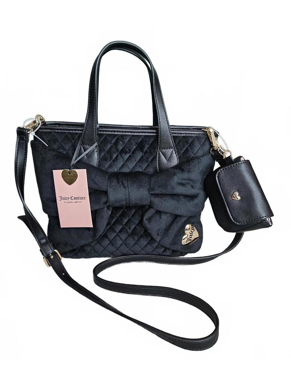 Juicy Couture Tied With a Bow Black Mini Tote Crossbody w Pouch NWT